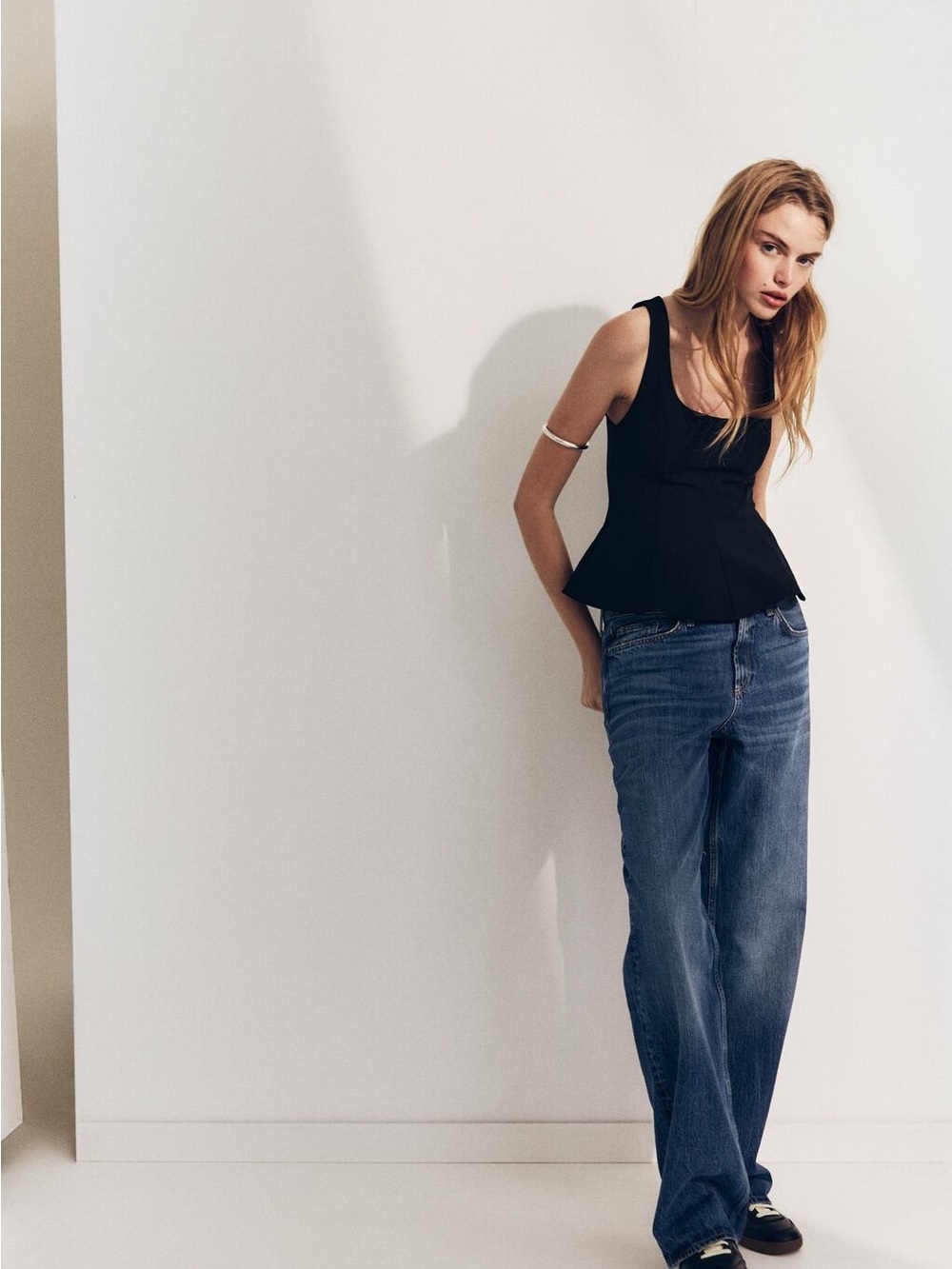 Zara Black Peplum Wide-Strap Top